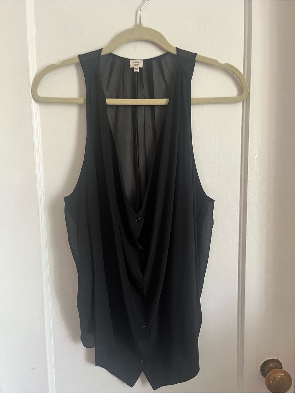 Wilfred Black Draped V-Neck Sleeveless Camisole 100% Silk